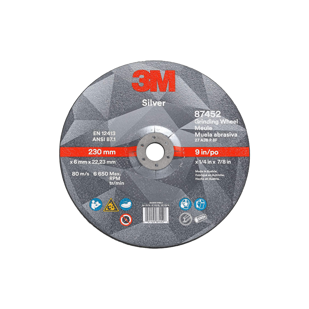 Disco 3M™ Silver Para Metales 87452, Grano 36, 9" X 1/4" X 7/8"