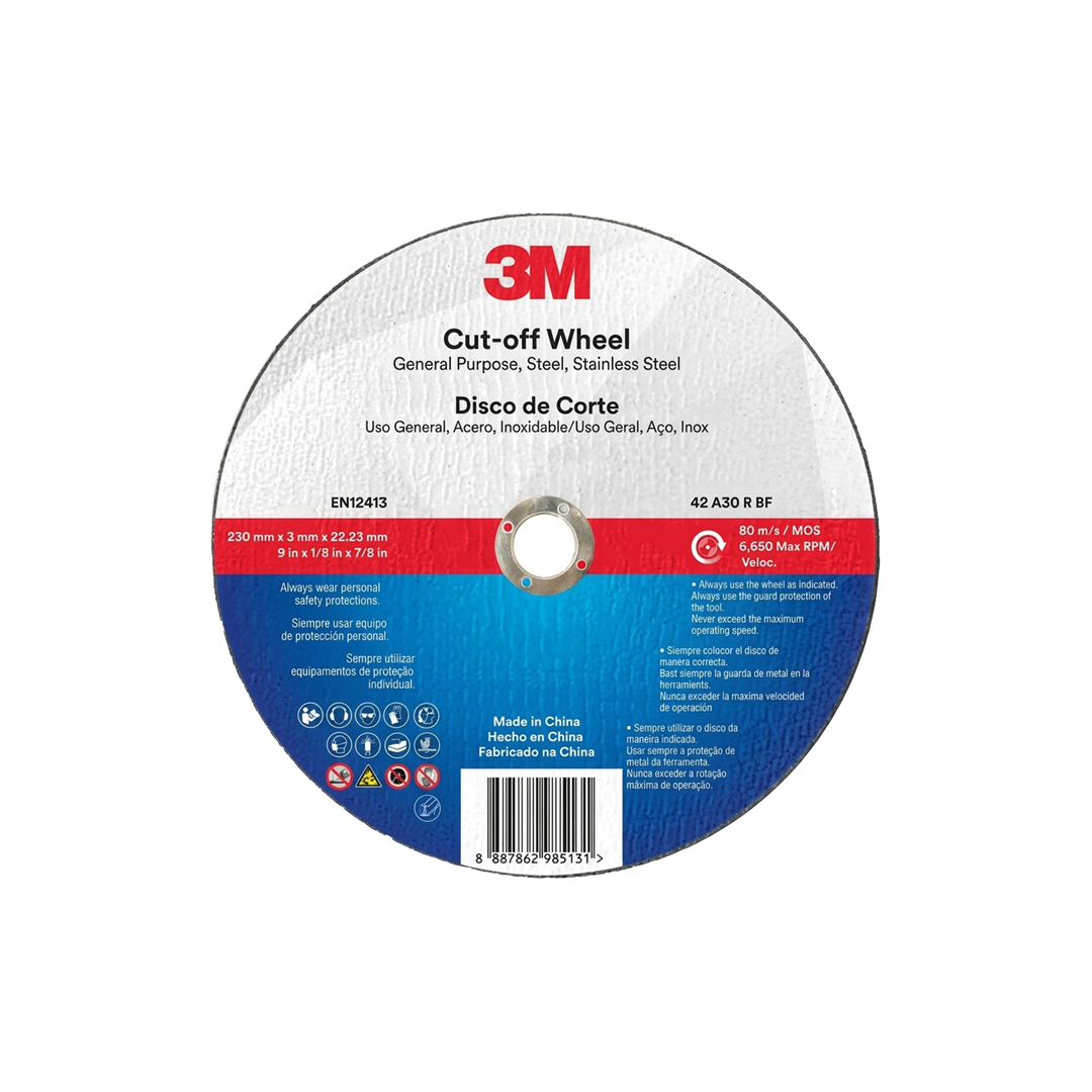 Disco de Corte 3M™ Frontier™ General Purpose, Grano 30, Tipo 42, 9" x 1/8" x 7/8"